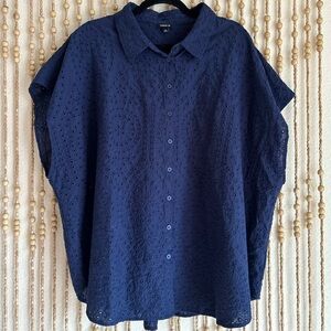 Torrid Eyelet Preppy Nautical Cottagcore Broderie Button-Up Short Sleeve Blouse